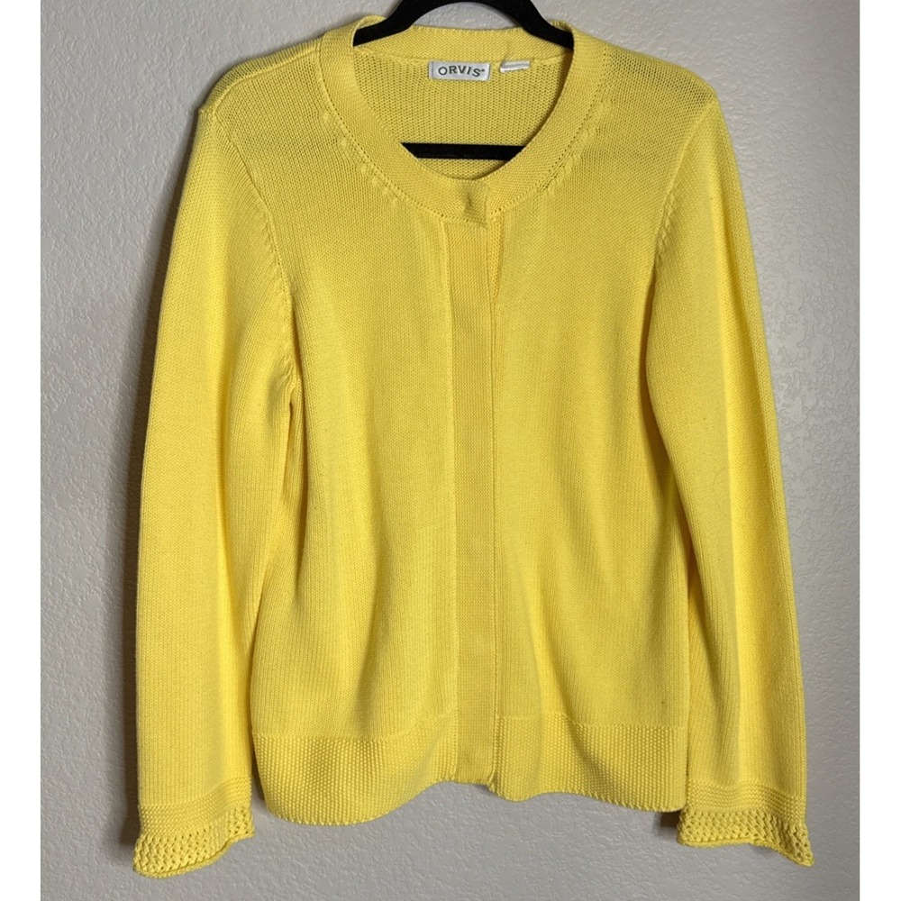 Orvis Womens Medium Yellow Button Front‎ Cardigan Sweater Knit Preppy Career